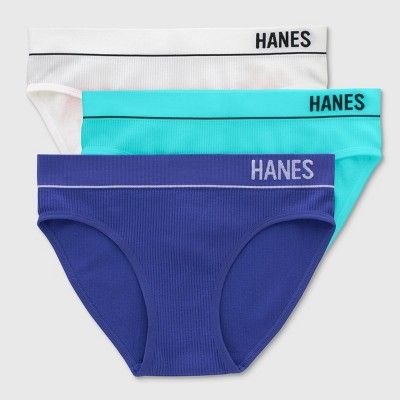 Hanes Women's 3pk Ribbed Bikini Underwear - Teal/Indigo/White | Target