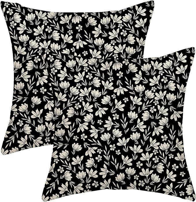 AGAYNA Vintage Flower Pillow Covers 20x20 Rustic Black Cream Floral Decor Throw Pillows Case for ... | Amazon (US)