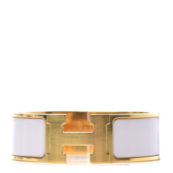 HERMES Enamel Wide Clic Clac H Bracelet GM White | Fashionphile