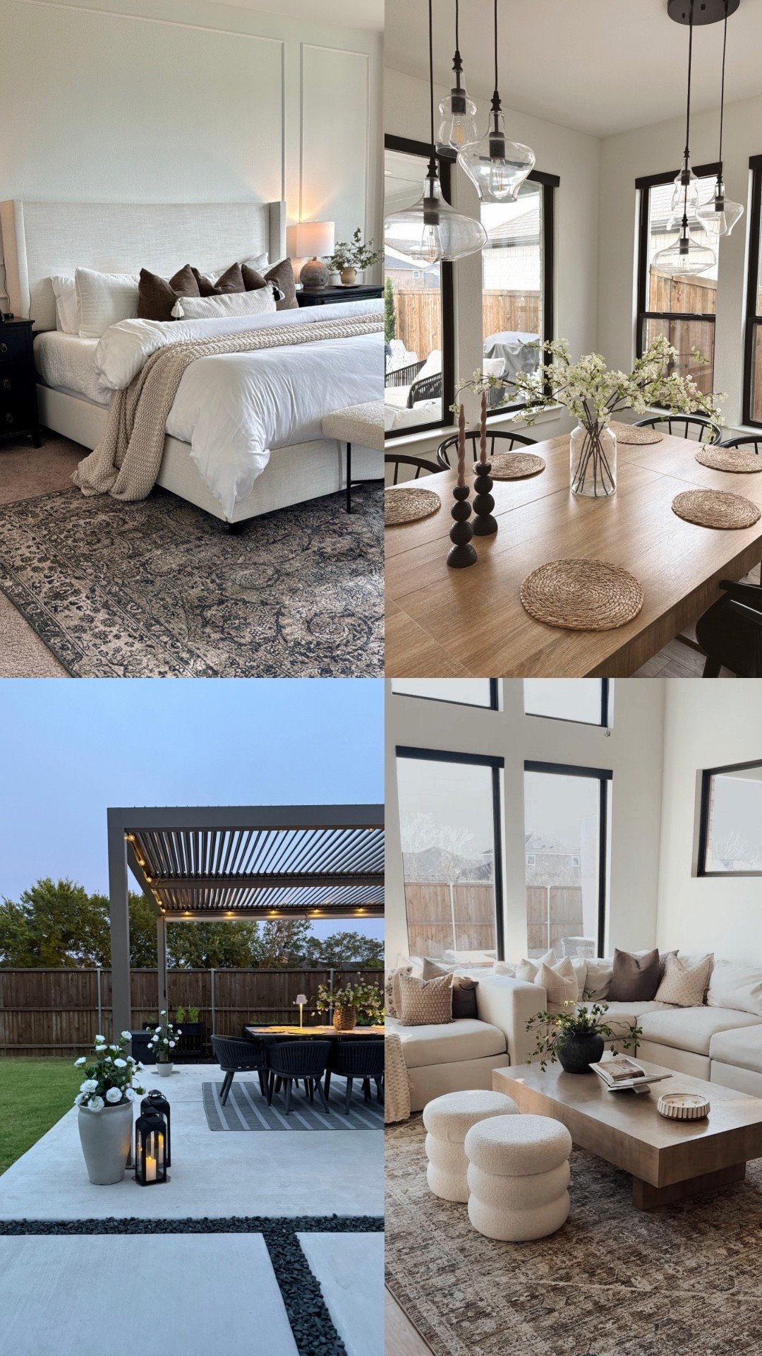 Cozy home, home decorating ideas, home decor, fall home, neutral home ideas, organic modern, traditional modern, patio, pergola, master bedroom, sectional, English modern