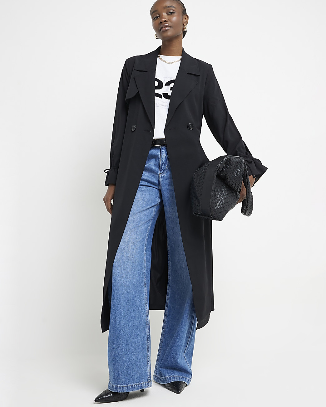 Black tie cuff belted duster coat | River Island (UK & IE)