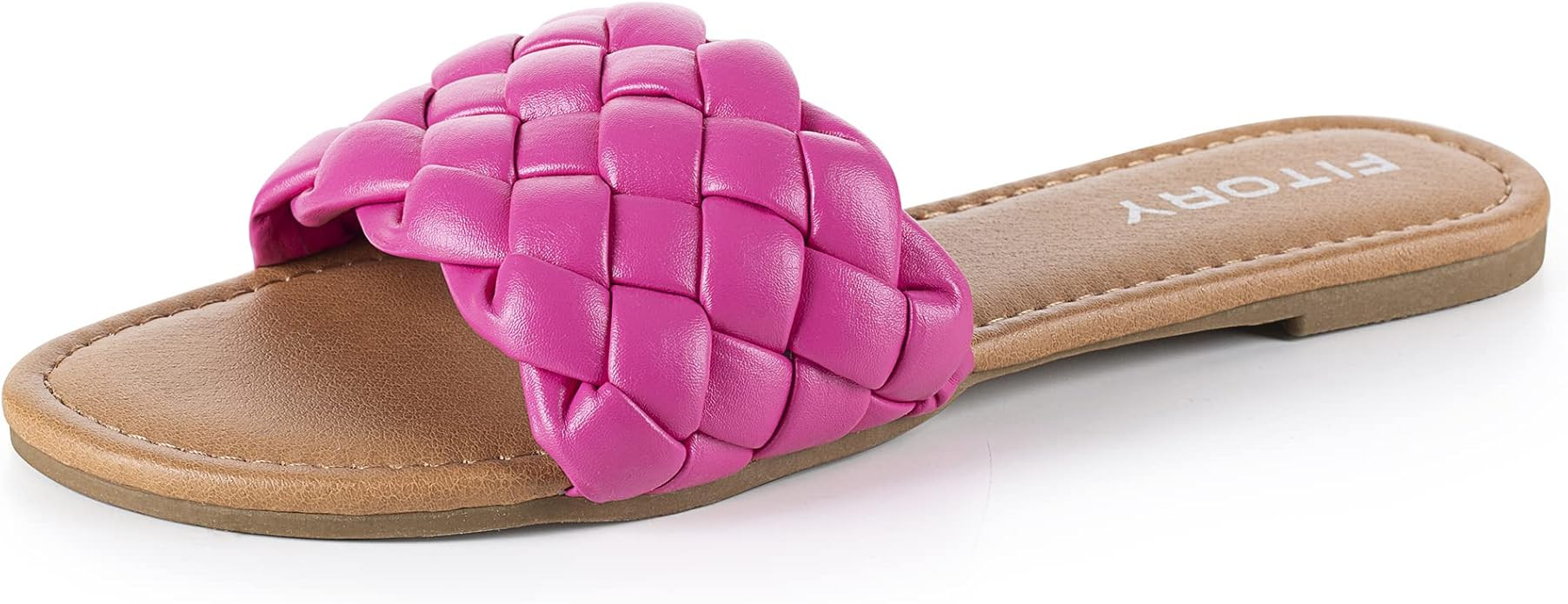 Womens Flat Sandals Fashion Round Open Toe Slip On Slides with Braided Strap Slippers for Summer ... | Amazon (US)