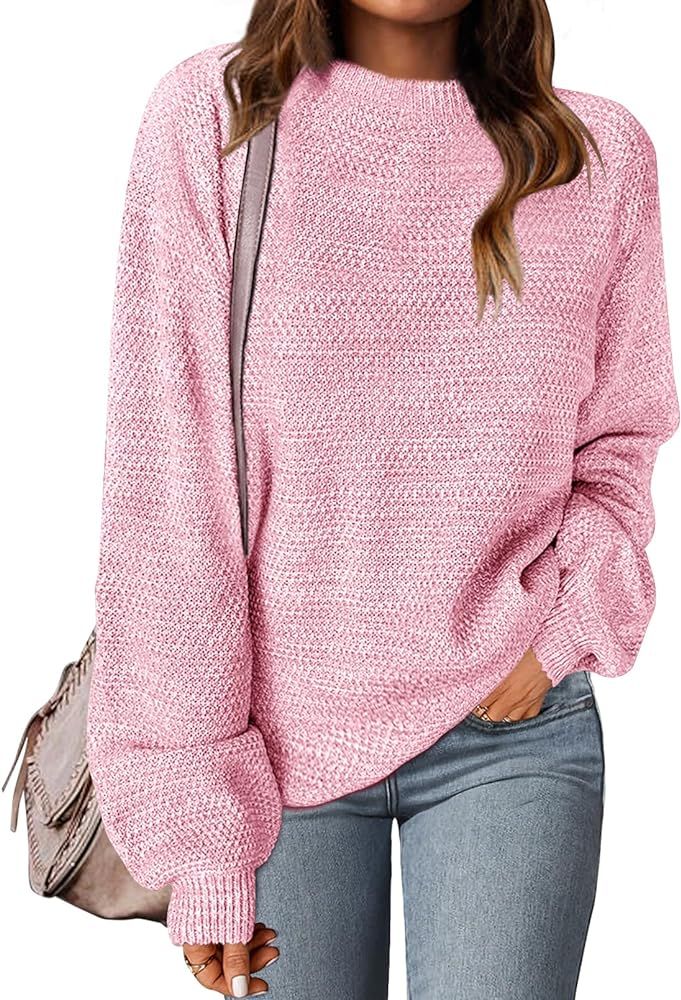 MEROKEETY Women's Crew Neck Long Sleeve Pullover Sweater Casual Loose Fall Jumper Tops Knitwear | Amazon (US)