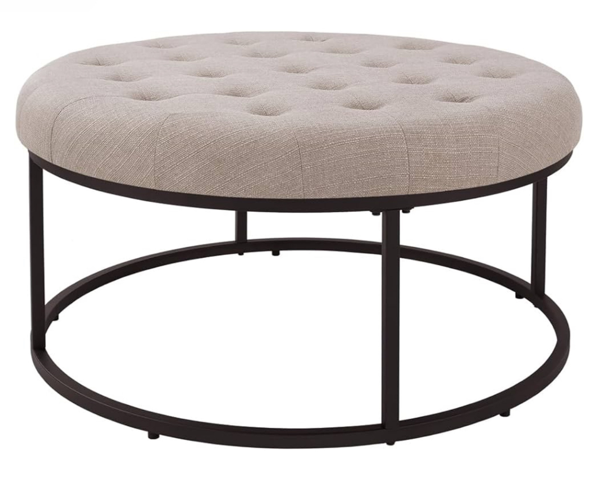 24KF Middle Century Upholstered Tufted Coffee Table with Linen Padded Seat, Large Round Ottoman with Black Metal Frame -5090-Linen

#LTKStyleTip #LTKHome