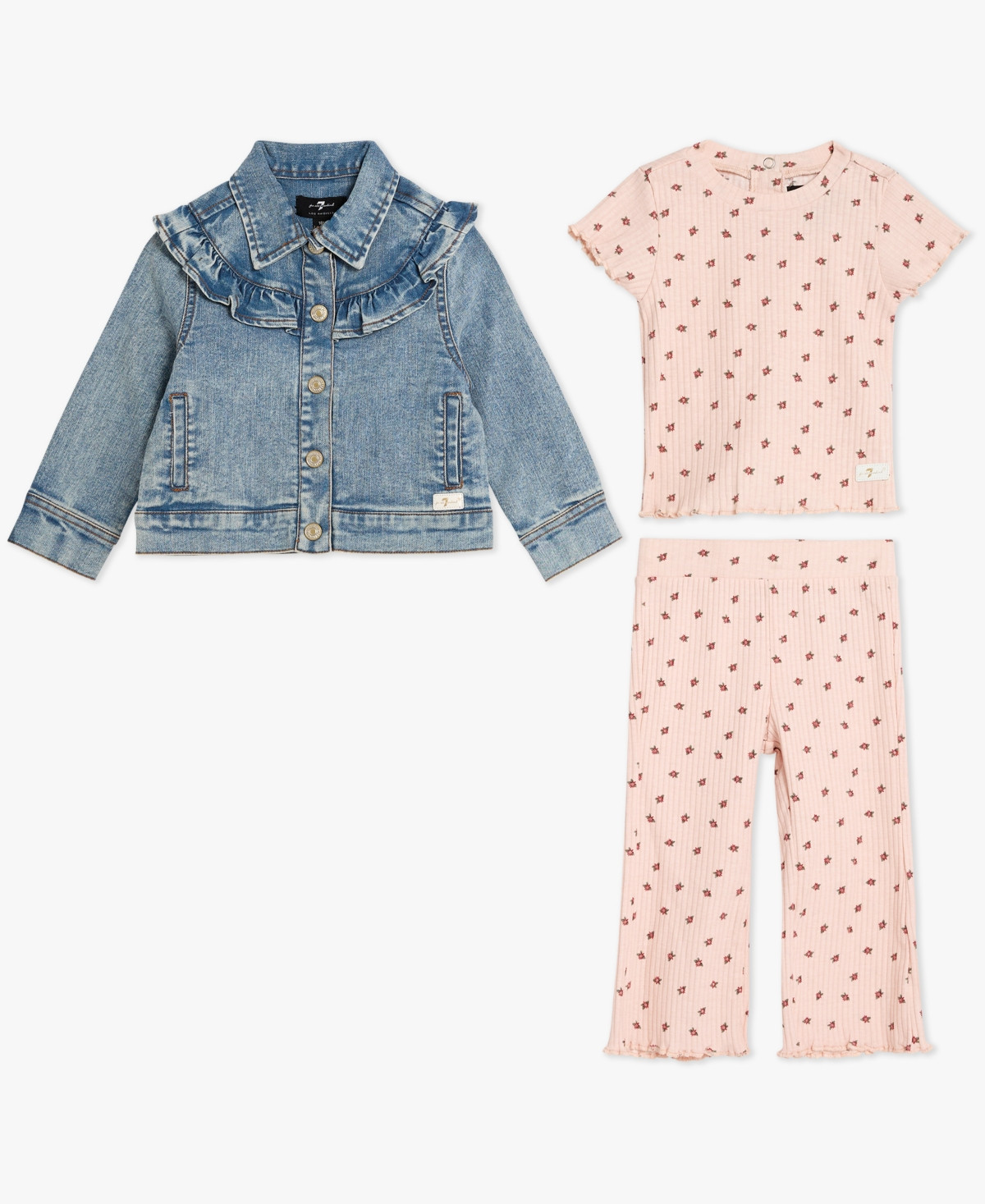 7 For All Mankind Baby Girls 3-Piece Jacket, T-Shirt and Pants Set - Blue/Pink | Macy's