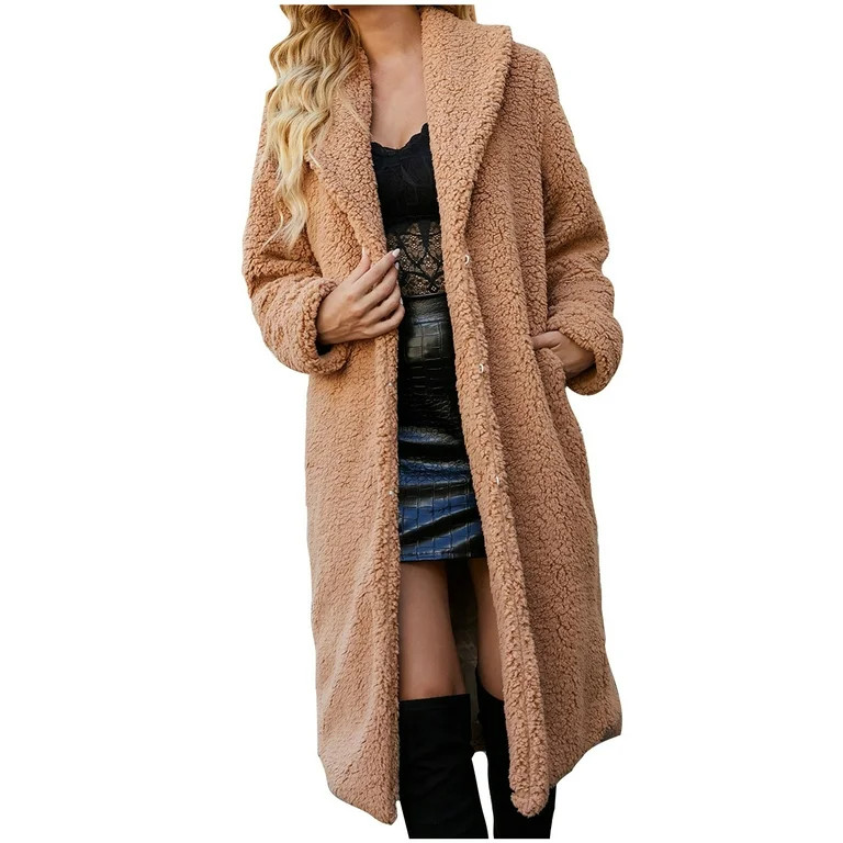 Ladies Warm Faux Fur Winter Coats for Women Warm Faux Furry Coat Jacket Winter Turn Down Collar O... | Walmart (US)