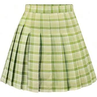 DAZCOS US Size Plaid Skirt For Women With Shorts High Waist Pleated Skater Skirts For Schoolgirl ... | SHEIN