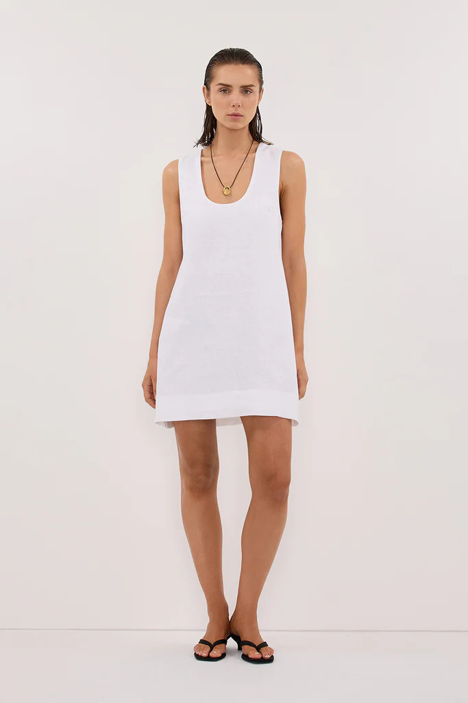 LOTUS WHITE LINEN MINI DRESS | DISSH