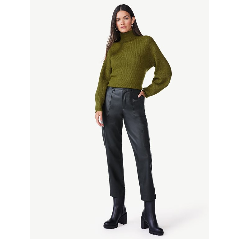 Scoop Women's Ribbed Oversized Turtleneck Sweater with Long Sleeves, Sizes XS-XXL | Walmart (US)