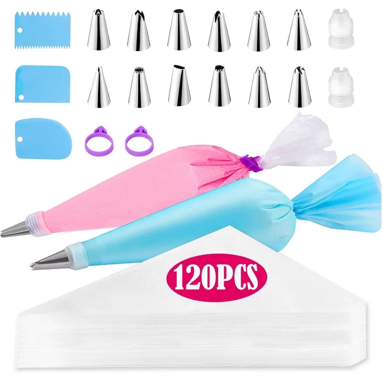 Piping Bags and Tips Set, 120Pcs 12 Inch Pastry Bags, Icing Bags Disposable for Cakes Decorating ... | Walmart (US)