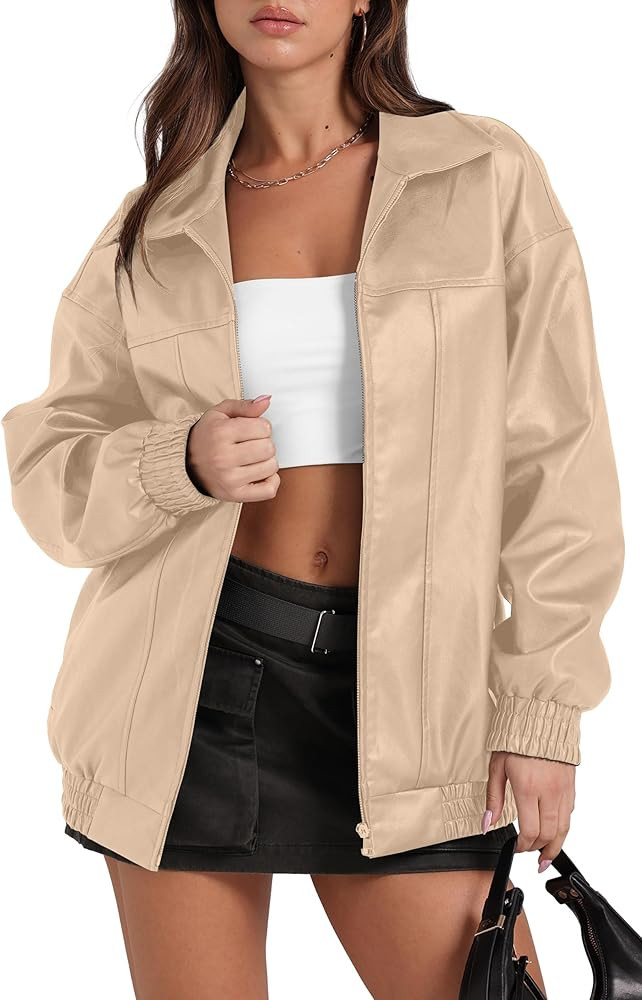 Sampeel Leather Jacket Women Faux Oversized Motorcycle Bomber Coats 2025 Fall Fashion Outfits Win... | Amazon (US)