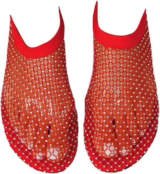 Ultra Comfortable Mesh Flats for Women Fishnet Sandals Low Heel Slip on Rhinestone Shoes | Amazon (US)
