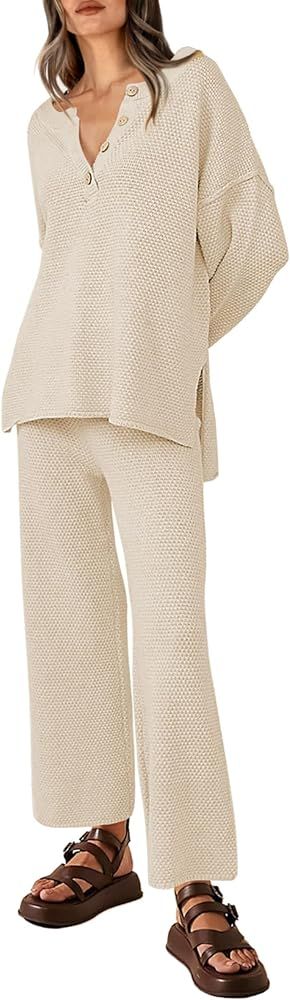 PRETTYGARDEN Women's 2 Piece Tracksuit Outfits 2024 Fall Knit Sweater And Wide Leg Pants Sweatsui... | Amazon (US)