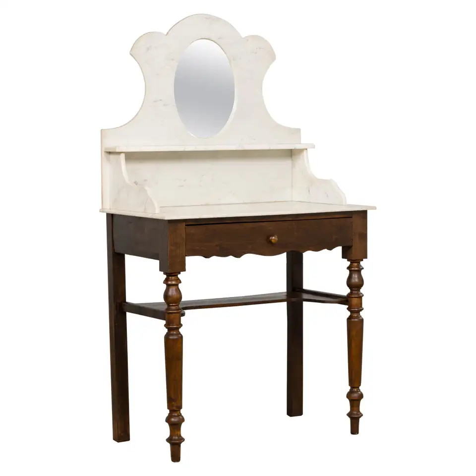 Antique French Provincial Louis Philippe Style Maple Vanity W/ Carrara Marble | 1stDibs