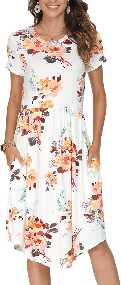 Women's Modest Polka Dots Swing Casual Dress with Pocket | Amazon (US)