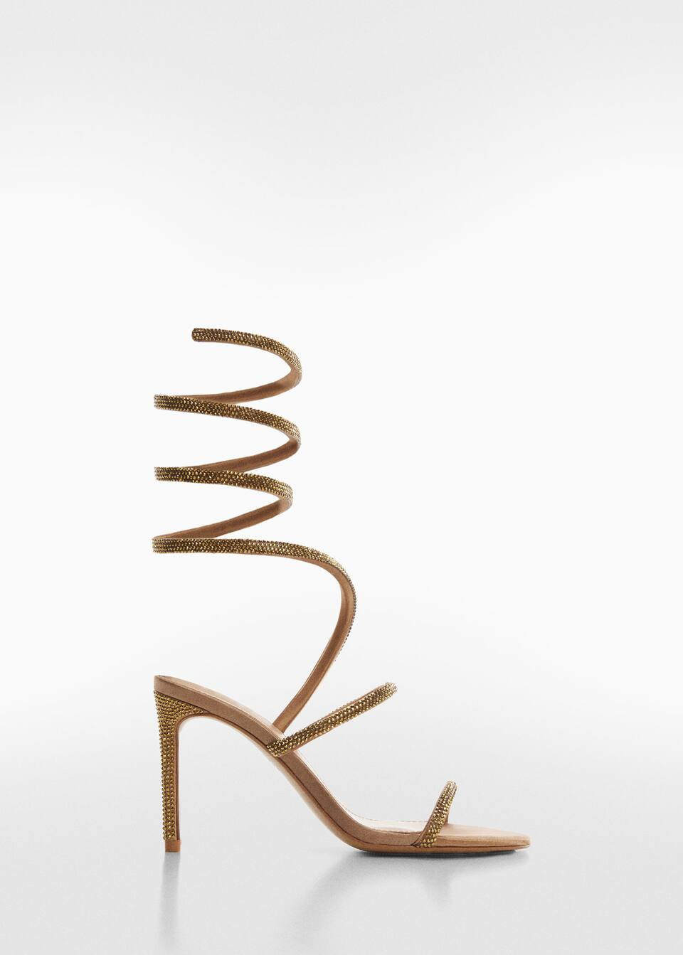 Sandales talon lanière strass -  Femme | Mango France | MANGO (FR)