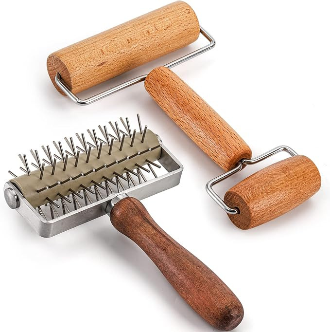 Set of 2 Pizza Dough Roller & Dough Docker, Stainless Steel Dough Hole Maker Puncher Wooden Rolli... | Amazon (US)