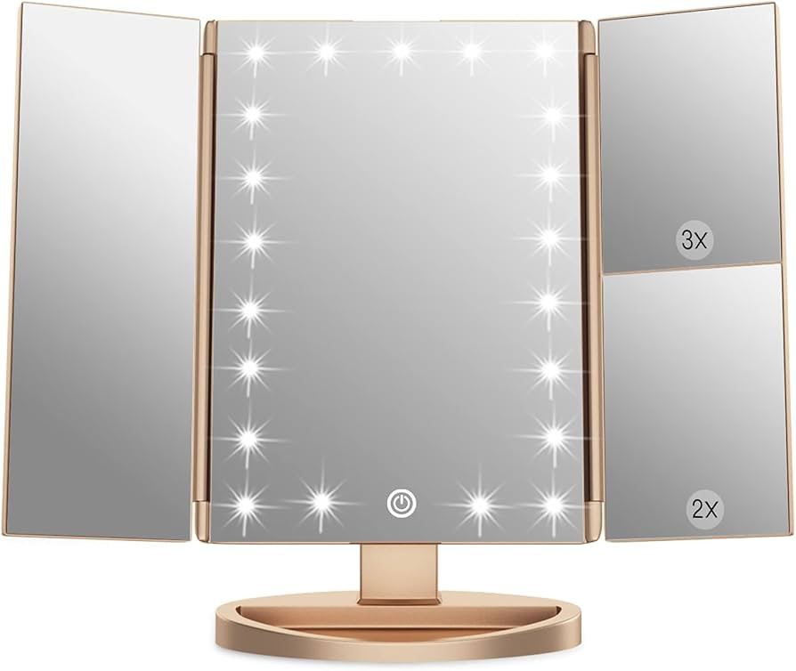 WEILY Makeup Mirror with 21 LED Lights,Two Power Supply, Touch Screen and 1x/2x/3x Magnification ... | Amazon (US)