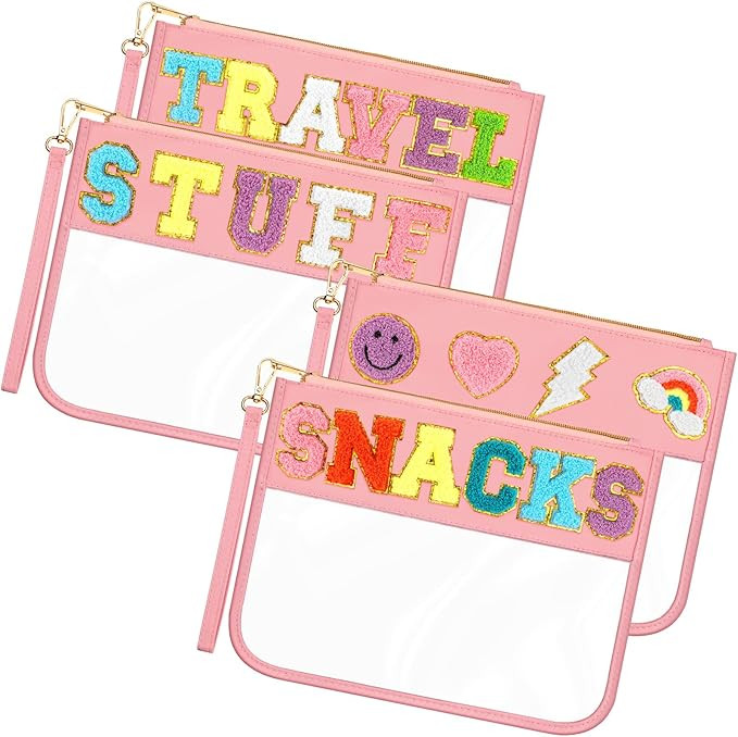 Remerry 4 Pack Chenille Letter Bag Clear Monogram Cosmetic Makeup Bag Travel Snack Beach Stuff Pa... | Amazon (US)