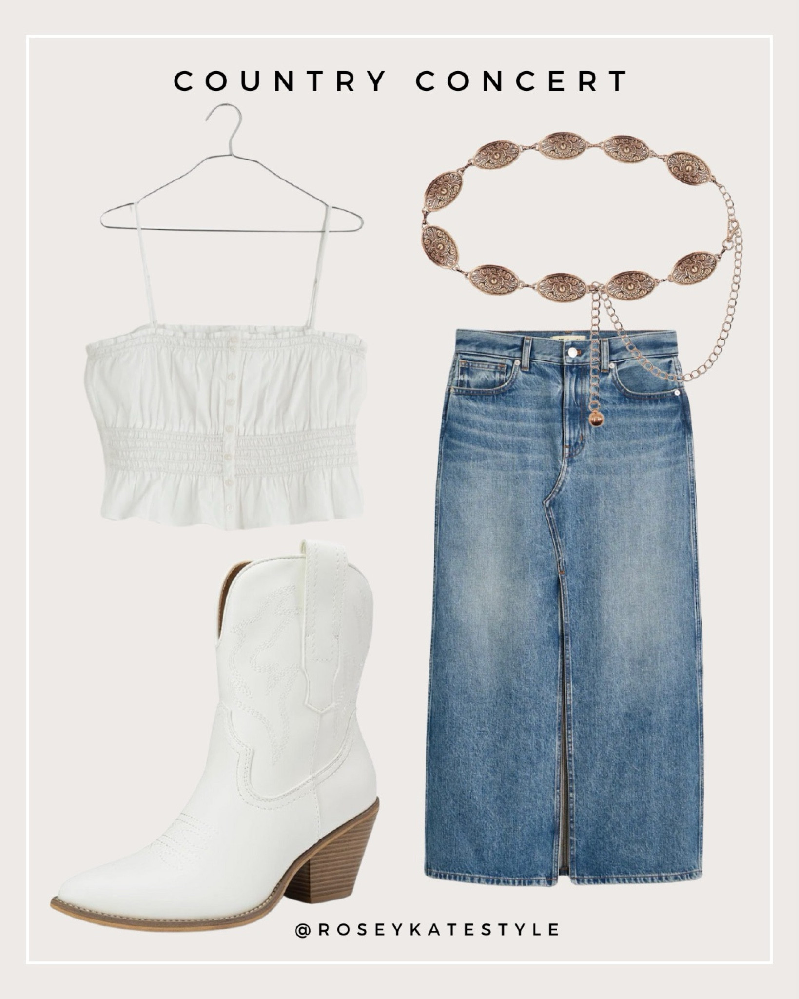 The cutest concert outfit!! 

Denim midi skirt, white tank top, white western boots belt country concert outfit 

#LTKStyleTip #LTKSeasonal #LTKShoeCrush