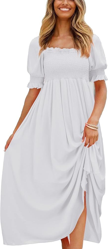 Women's Vintage Flowy Boho Midi with Puff Sleeve Ruffled Long Cottage Peasant Off The Shoulder Su... | Amazon (US)