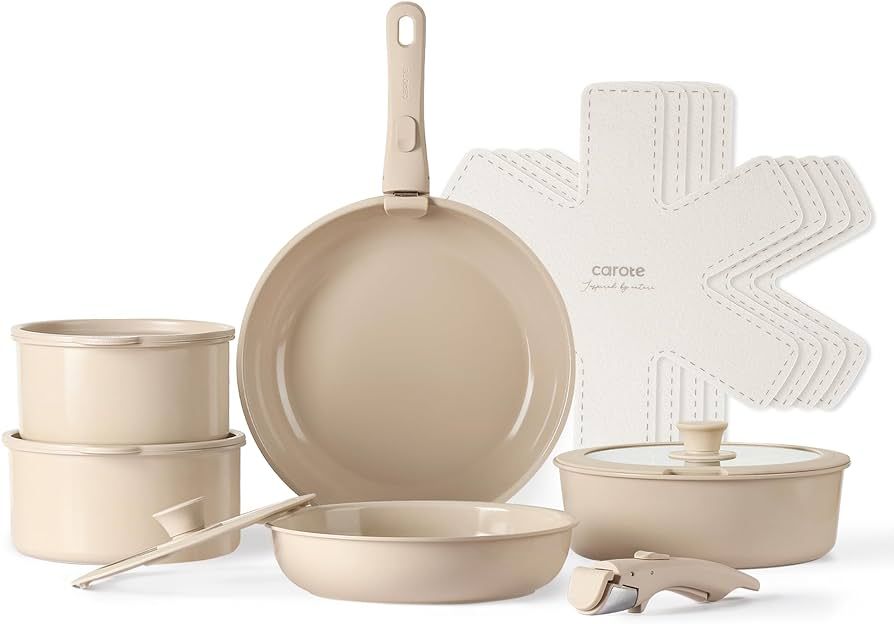 CAROTE 15pcs Pots and Pans Set, Ceramic Cookware Set Detachable Handle, Induction Nonstick Kitche... | Amazon (US)