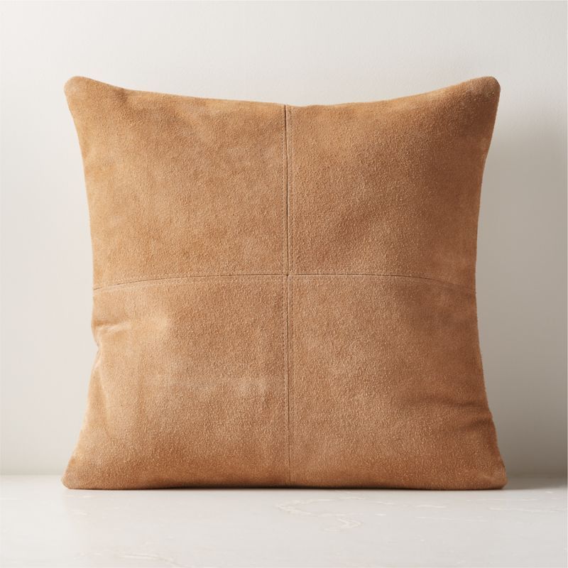 Pieced Camel Suede Modern Throw Pillow with Feather-Down Insert 20'' | CB2 | CB2