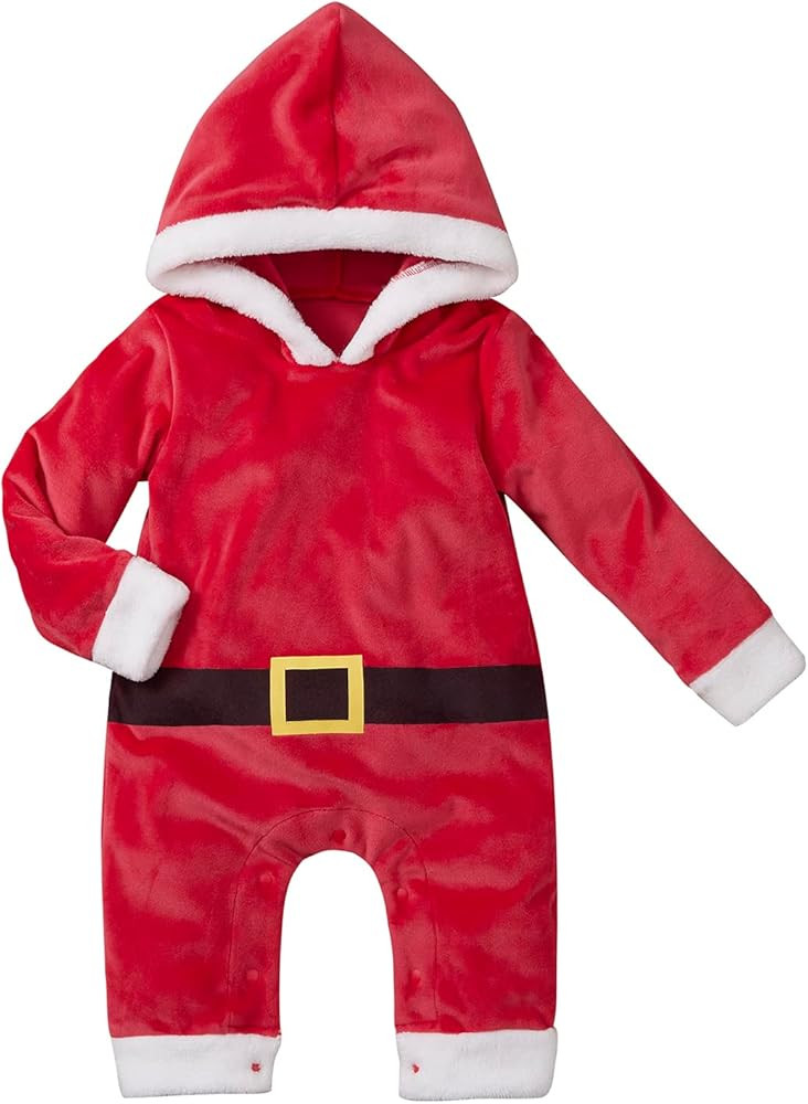Wenasi Baby Santa Romper Outfit Newborn Boy Girl Christmas Hooded Jumpsuit Clothes Infant Velvet ... | Amazon (US)