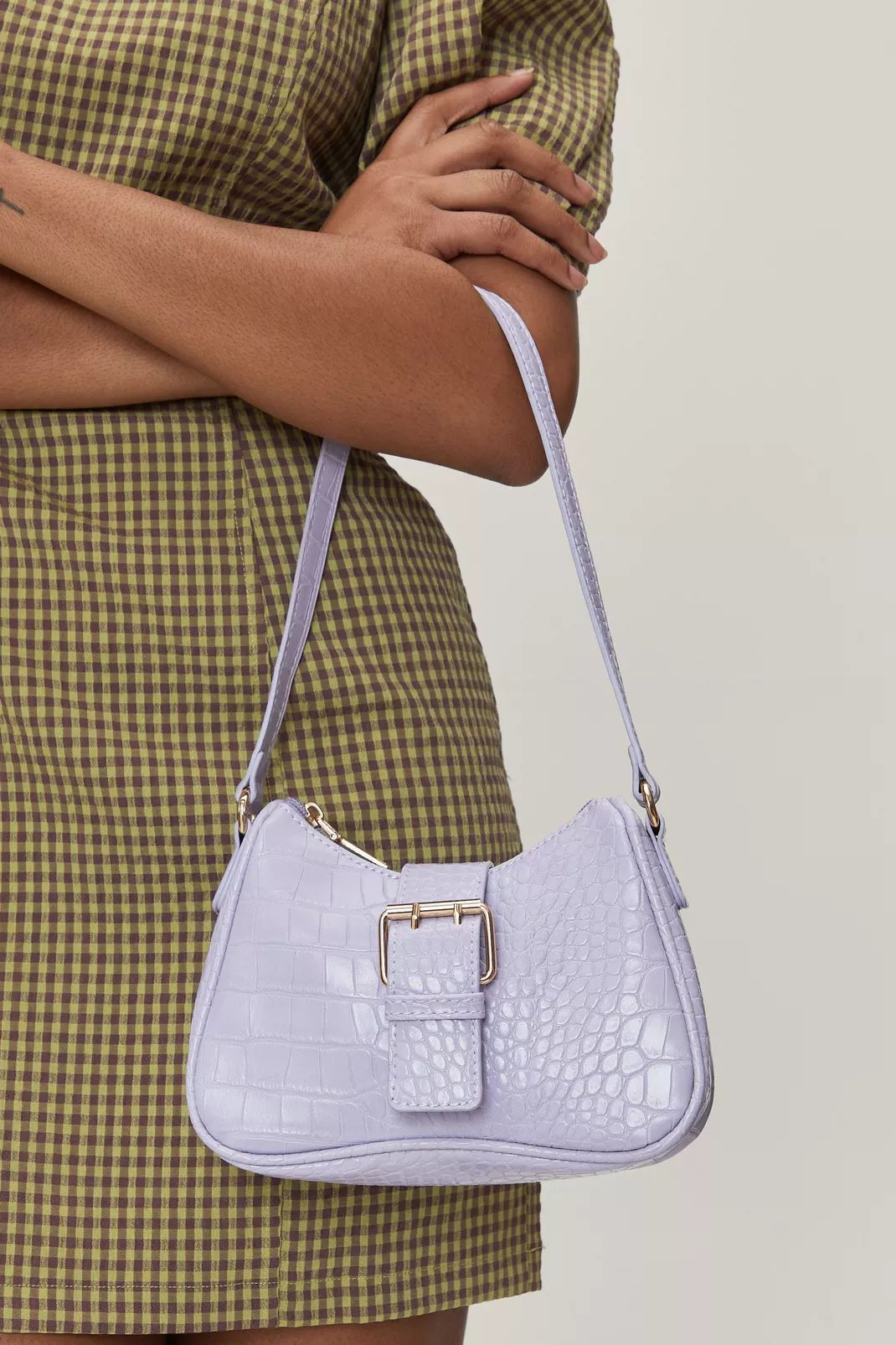 Faux Leather Croc Embossed Buckle Shoulder Bag | Nasty Gal (US)