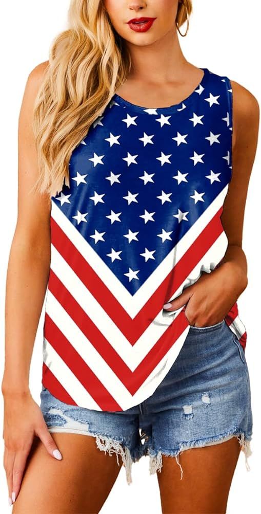 Deerose Womens 4th of July Shirt Sleeveless USA Flag Patriotic Summer Tank Tops | Amazon (US)