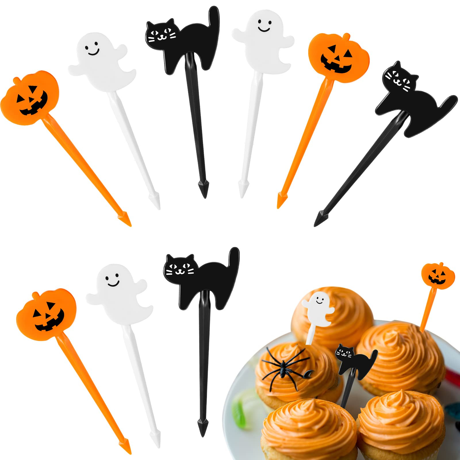 10 Pieces Halloween Picks for Bento Box 2.4 Inch Cute Cartoon Food Picks Pumpkin Cat Ghost Food T... | Amazon (US)