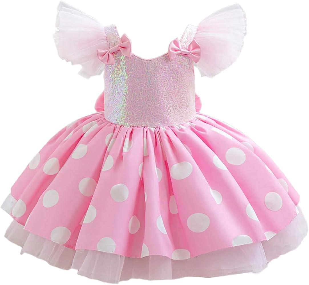 Baby Girl Tutu Dress Toddler Sequin Flutter Sleeves Princess Party Outfit with Polka Dots Tulle B... | Amazon (US)