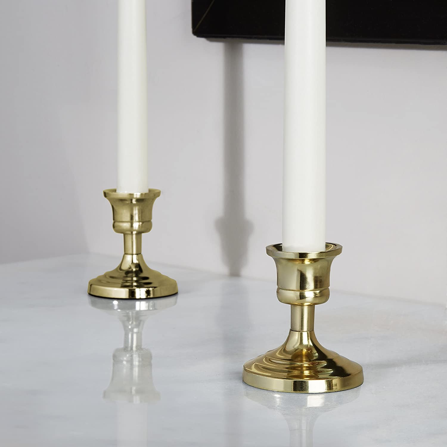 LampLust Brass Finished Taper Candle Holders, 3 Inch, Metal, Traditional Shape, Christmas Centerp... | Amazon (US)