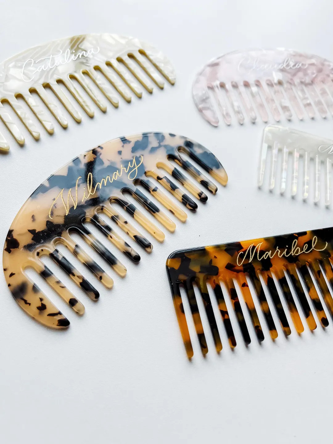 Hand Engraved Wide Teeth Acetate Comb | Personalized Gift for Bridal Party, Bridesmaids, Mother... | Etsy (US)