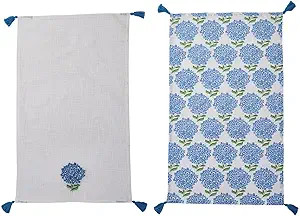 Two's Company Hydrangea Set of 2 Dish Towels with Decorative Tassels - Cotton | Amazon (US)