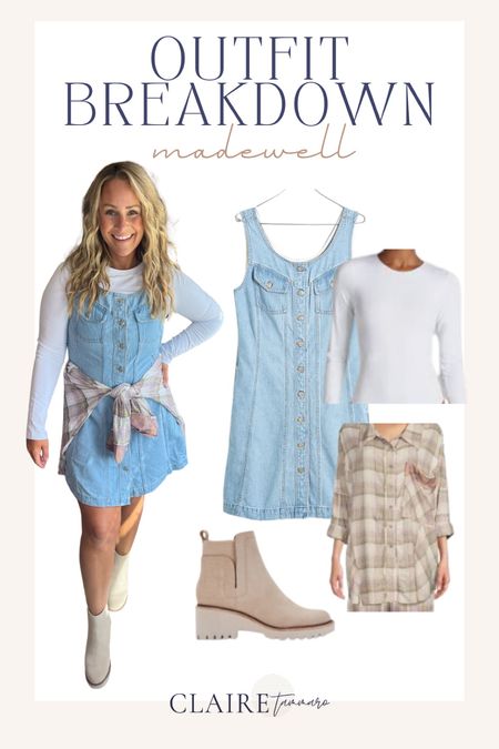 Cute but causal style for this Madewell Jean dress. I paired it with a white body suit, tied around flannel and shoes from Dolce Vita. 
#fallfashion #cuteandcasuql #midsizeouffit 

#LTKstyletip #LTKmidsize