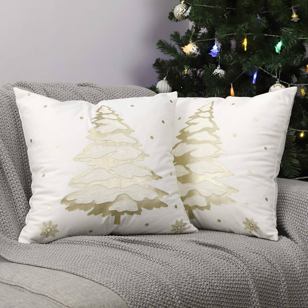 Lewondr Christmas Tree Throw Pillow Cover, 2 Pack Xmas Tree Decorative Throw Pillow Case Sofa Cus... | Amazon (US)