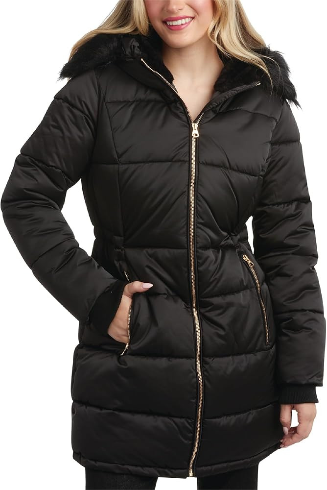 Jessica Simpson Women's Long Puffer Jacket - Quilted Winter Coat with Faux Fur Trim Hood - Insula... | Amazon (US)