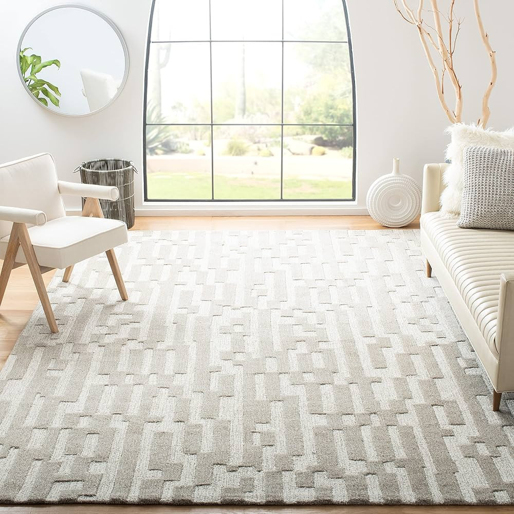 SAFAVIEH Cambridge Collection Area Rug - 8' x 10', Beige & Grey, Handmade Modern Wool, Ideal for ... | Amazon (US)