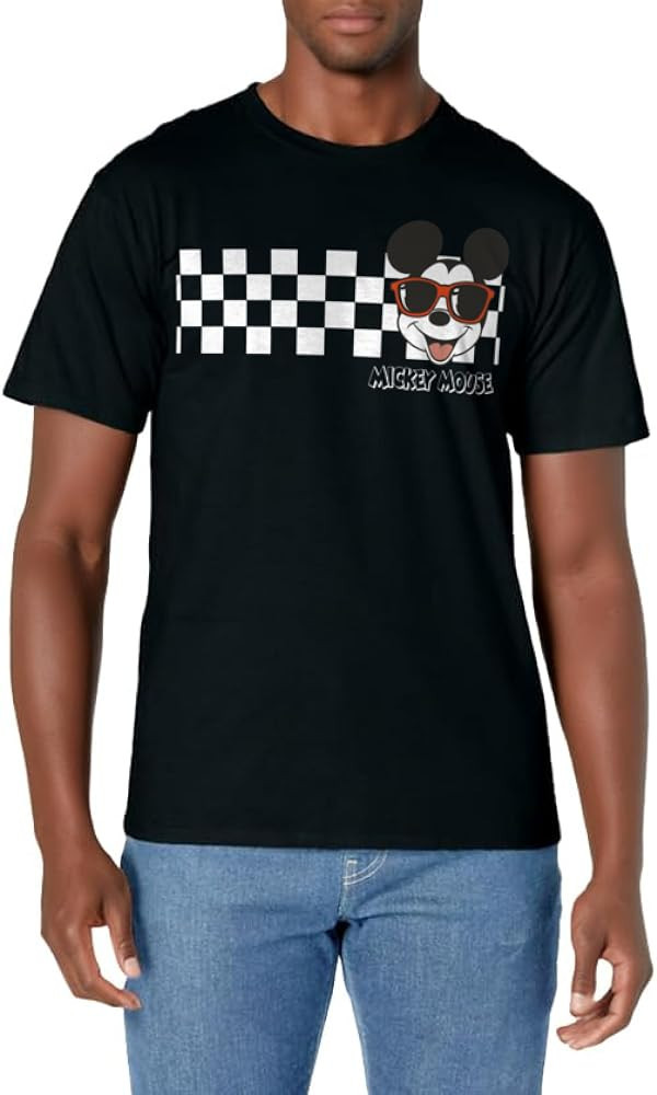 Disney Mickey And Friends Mickey Mouse Checkerboard Stripe T-Shirt | Amazon (US)