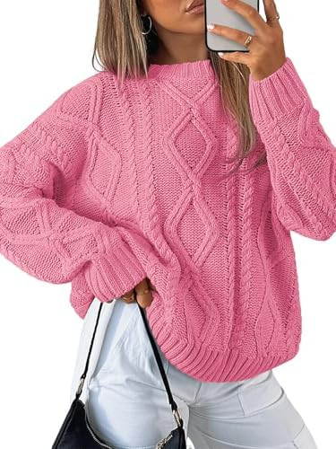 Trendy Queen Women's Oversized Cable Knit Crewneck Sweaters | Amazon (US)