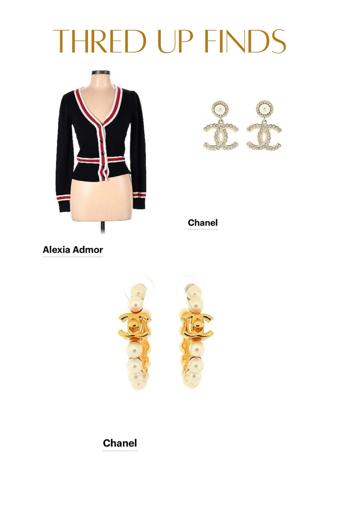 Thred up finds 🤩 Chanel earrings for less, Alexis admor cardigan for less

#LTKSaleAlert #LTKSeasonal #LTKU