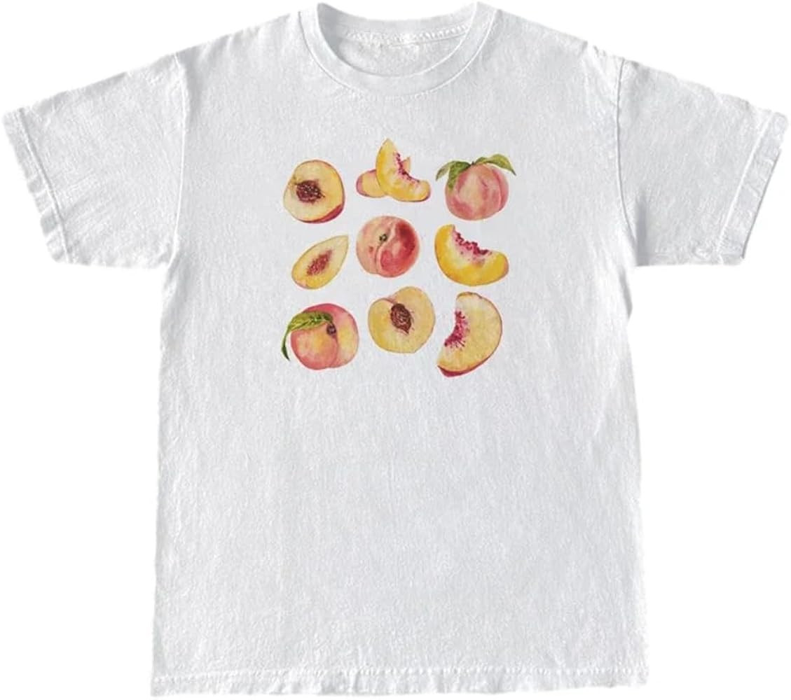 Vintage Peaches Printed Graphic Tees Summer Women Cute Short Sleeve Summer T-Shirt Fruit Shirt Ae... | Amazon (US)