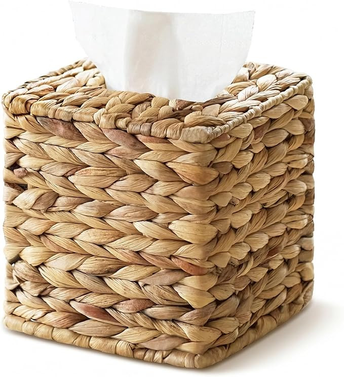 Tissue Box Cover, Square Wicker Tissue Box Holder Facial Tissues Boxes, Hand Woven Napkin Box Tis... | Amazon (US)