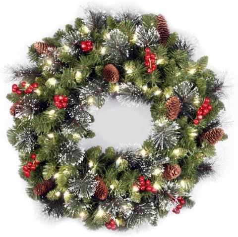 National Tree Company Pre-Lit Artificial Christmas Wreath, Green, Crestwood Spruce, White Lights,... | Amazon (US)