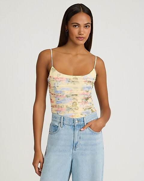 Floral Scoop Neck Ruched Tank | Express