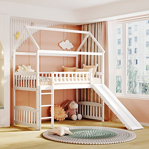 Merax House Loft Bunk Bed Frames with Slide No Box Spring Needed for Teens, Girls or Boys | Amazon (US)