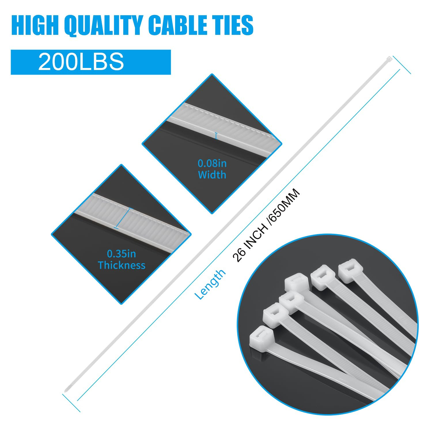 26 inch White Zip Ties Heavy Duty 60 PCS, 200 LBS Ultra Exclusive Strong Plastic Wire Ties, Large... | Amazon (US)