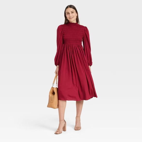 Women's Long Sleeve Smocked Bodice Dress - A New Day™ | Target