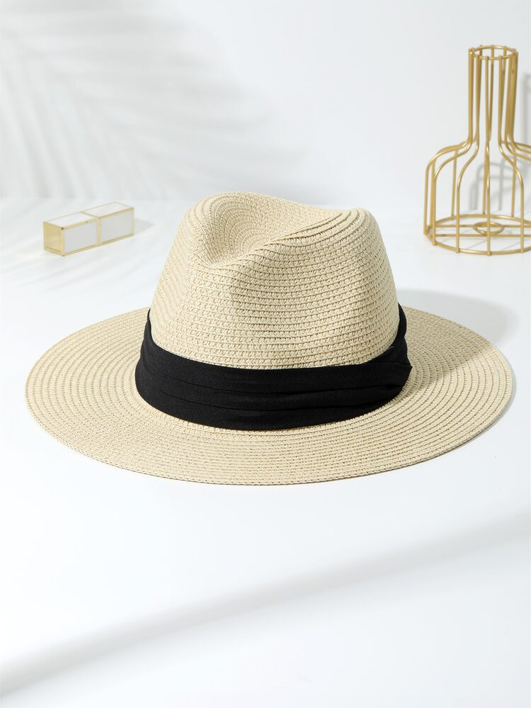 1pc Women Tape Decor Boho Straw Hat, For Beach Party | SHEIN